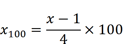 Normierung der Bewertungsskala von 1–5 auf 0–100 in der Kraftfeldanalyse